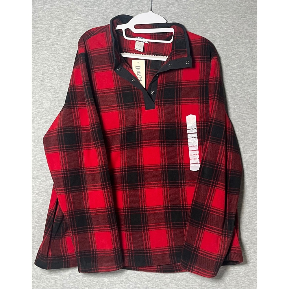 Duluth Trading Co Womens XXL Red Black Buffalo Plaid Fleece Snap Neck Pullover